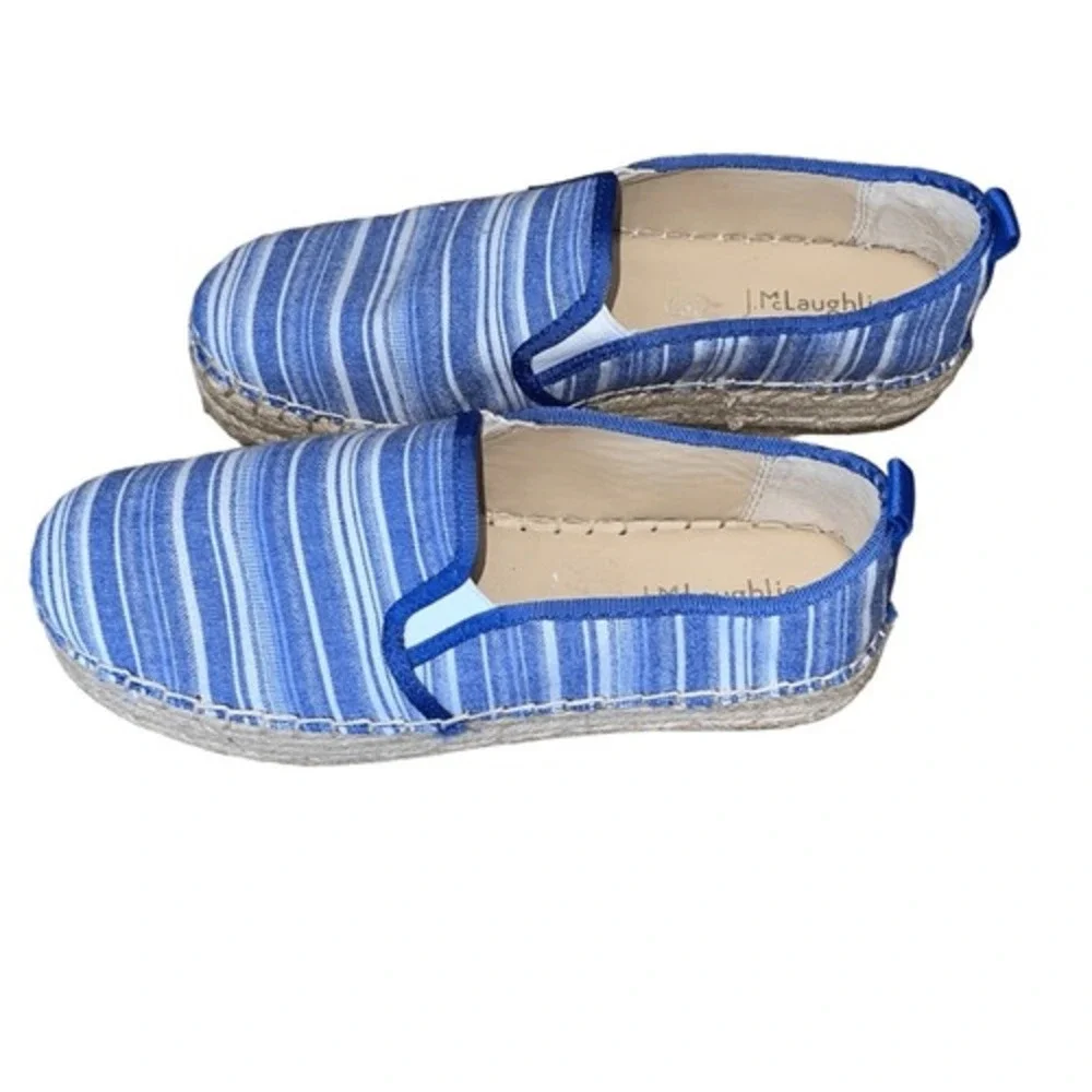 J. McLaughlin Multi Striped Blue White Canvas Espadrilles Size‎ 7